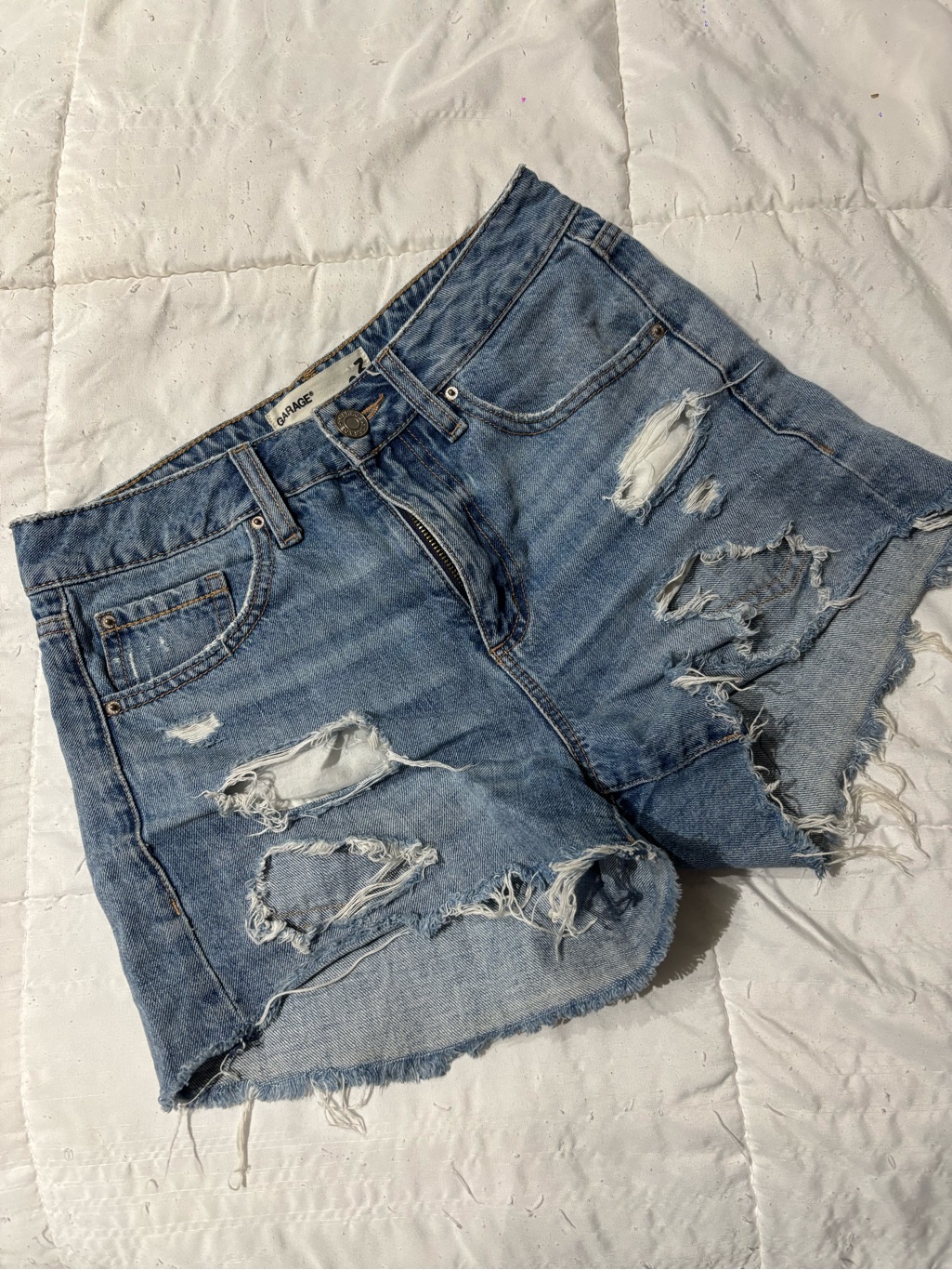 Garage Distressed Light Blue Denim Shorts
